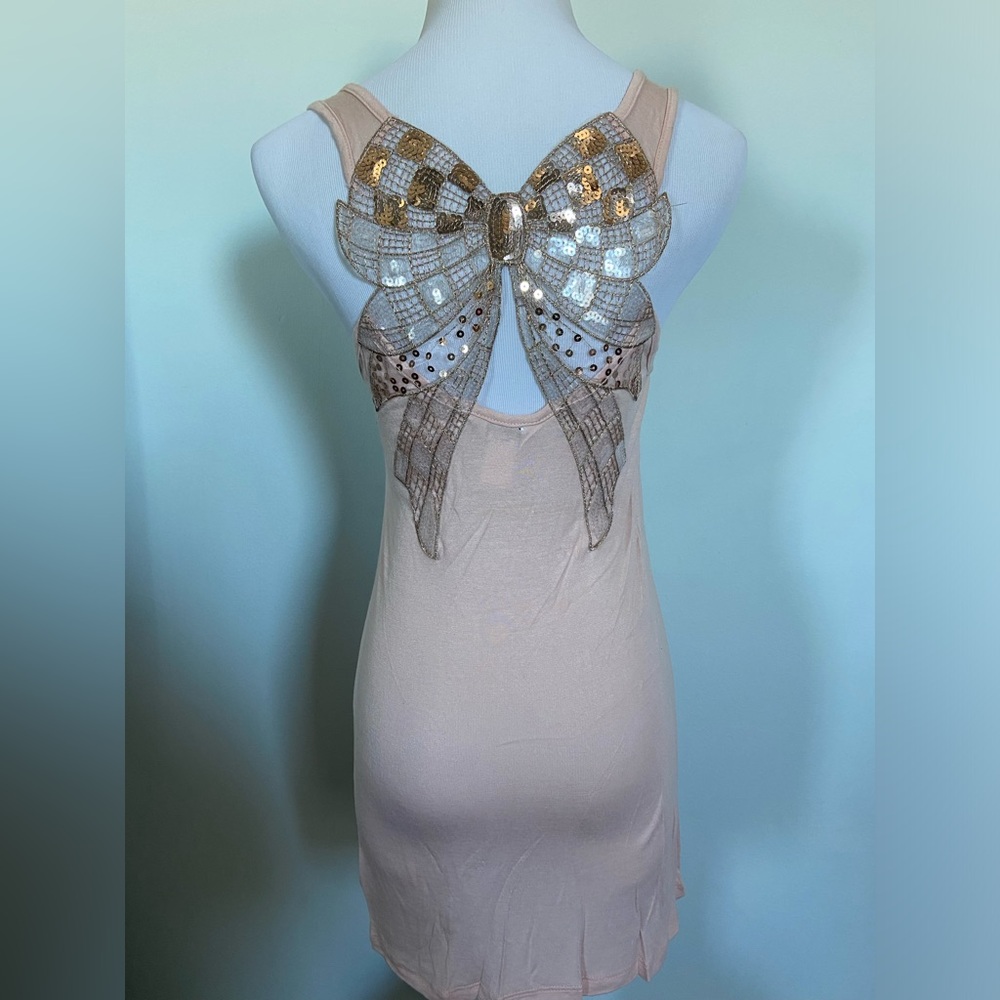 Beige Tank Top with Sequence Bow on Back